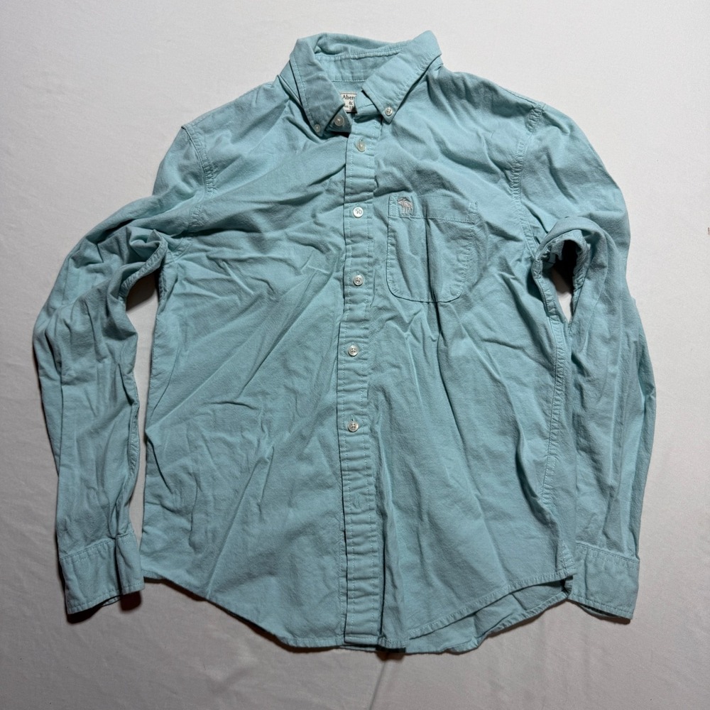 Abercrombie & Fitch Mens L Oxford Button Down Shirt Light Blue Moose Logo